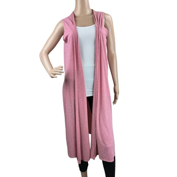 LuLaRoe Joy Pink Ribbed Duster Vest, Size S, Longline Sleeveless Cardigan - Picture 1 of 5